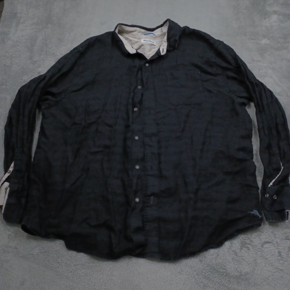 Tommy Bahama Shirt Mens 2XL Black Button Up Linen Preppy Long Sleeve Casual